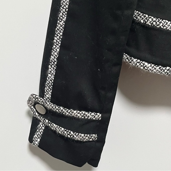 CACHE Vintage Black SOFT Cotton double breasted Tweed Trim short MOTO jacket - Picture 7 of 9